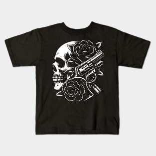 skull, roses and gun Kids T-Shirt